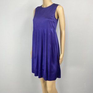 Vince Camuto Shift Dress Womens Size 4 Indigo Purple Blue Silk Pleated Pockets